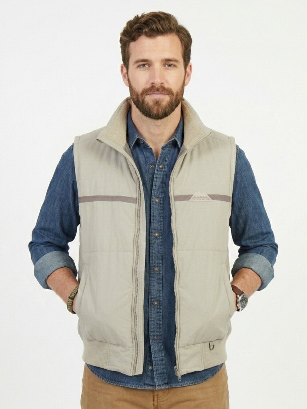Vintage Levi's Mens Down 80/20 Puffer Vest Full Zip Medium Tan Beige Gorpcore